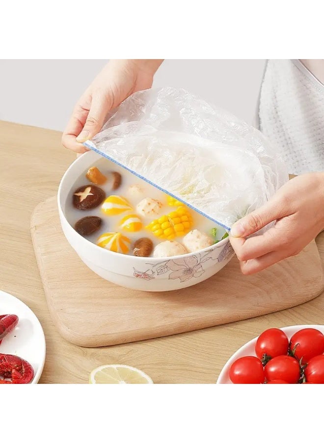 عبوة من 100 كيس لتخزين الطعام، أغطية بلاستيكية مرنة للاستخدام مرة واحدة، أغطية بلاستيكية لتخزين الطعام/حفظ الفاكهة/أغطية الاستحمام - Image 1